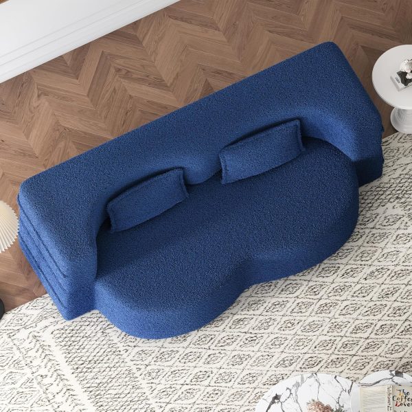 78"W Convertible Folding Sofa Bed, Teddy Full Size Futon Loveseat Sleeper Couch Bed with Pillows, Lounge Floor Sofa Folding Mattress, Compression Foam Boneless Couch for Living...