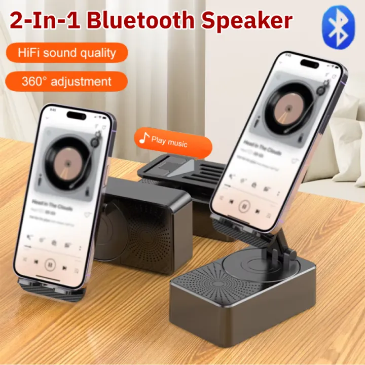 Bluetooth Speaker With Phone Stand 360ΒΊ Rotating Mobile Phone Holder Anti-Slip Base Bluetooth Audio 5000mAh Power Bank Bracket