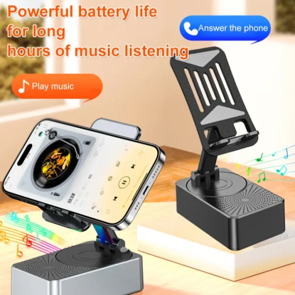 Bluetooth Speaker With Phone Stand 360ΒΊ Rotating Mobile Phone Holder Anti-Slip Base Bluetooth Audio 5000mAh Power Bank Bracket