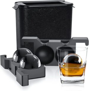 Crystal Clear Ice Ball Maker - 2 Cavity Silicone Molds - Clear Ice Ball Sphere and Whiskey Tray Maker for Whiskey (Round)