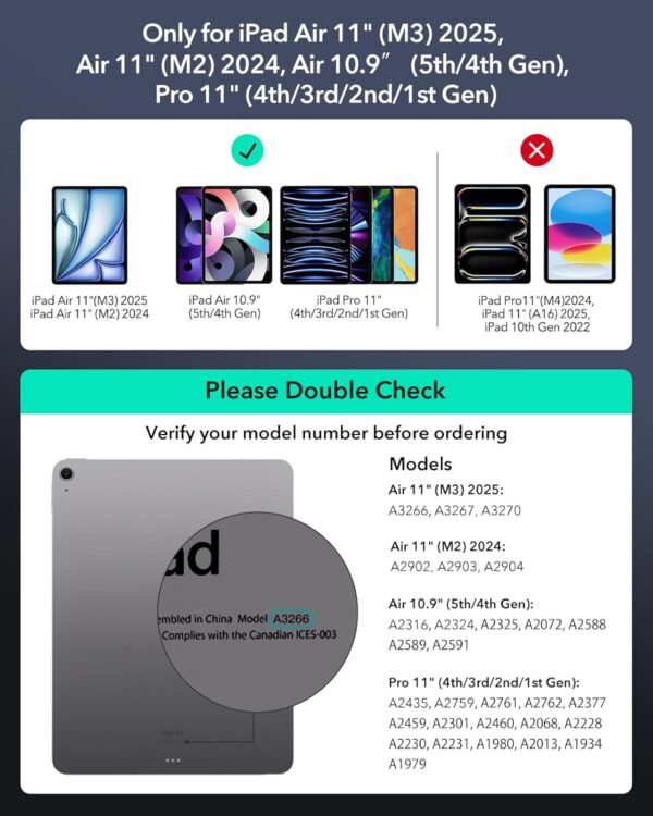 ESR iPad Air 11 Inch Case with Keyboard (M3,2025/M2,2024) & iPad Pro 11/Air 5/4 Gen Keyboard, Easy-Set Magnetic Stand, Portrait/Raised Modes, with Removable Protective Case,...
