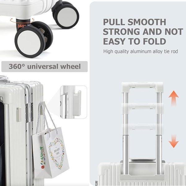 feilario Hardside Expandable Spinner Wheel Luggage, TSA Lock Carry on Suitcase, with Cup Holder & Phone Holder, 24in Sizes, White