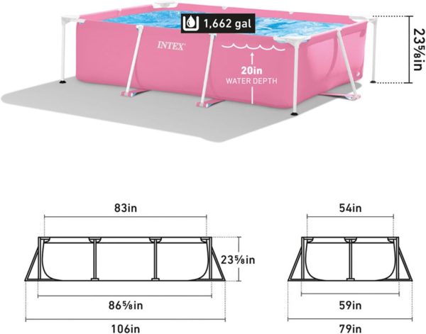 Limited-Time Sale for Summer Surprises AED 99د.إ:Intex 28266EH 7'L x 5'W x 23-5/8"H Rectangular Metal Frame Above Ground Outdoor Backyard Swimming Pool, 439 Gallons of Water, Pink