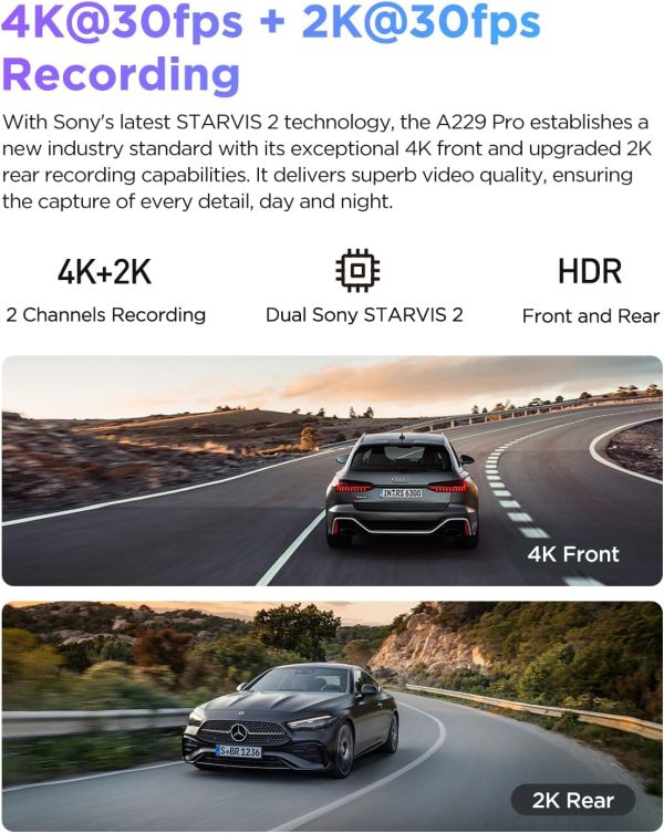 Limited-Time Sale for Summer Surprises AED 99د.إ:VIOFO A229 Pro 4K HDR Dash Cam, Dual STARVIS 2 IMX678 IMX675, 4K+2K Front and Rear Car Camera, 2 Channel with HDR, Voice...
