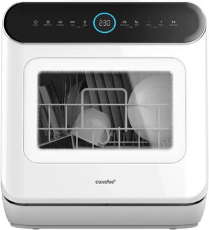 Summer Final Clearance Just AED 99د.إ：COMFEE' Mini Dishwasher Countertop Dishwasher 3 Place Settings 6 Programs, Freestanding, Touch Control, LED Display, Delay Start and...